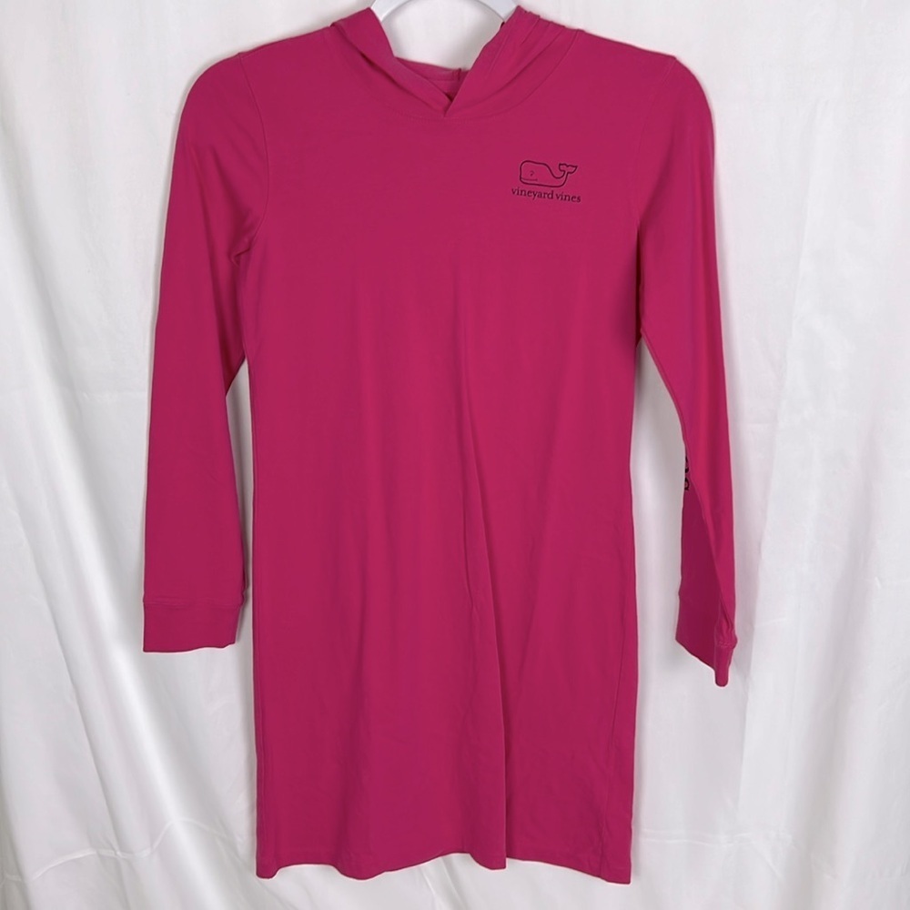 Vineyard Vines Girls Large (14) Graphic Hooded Long Sleeve‎ Cotton Shirt Dress